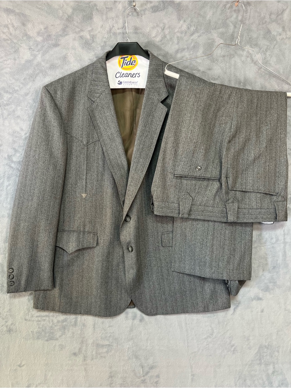 Vtg H Bar C Hi-Sierra Western Suit Mens Gray Herringbone Blazer Pants 44R 40x29